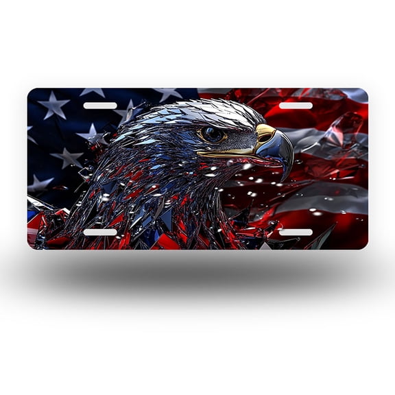 Crystal textured eagle head Front License Plate,Metal License Plate,Funny Standard Plates Personalized Novelty Decorative For Men/Women/Boys/Girls Car 6×12 Inch