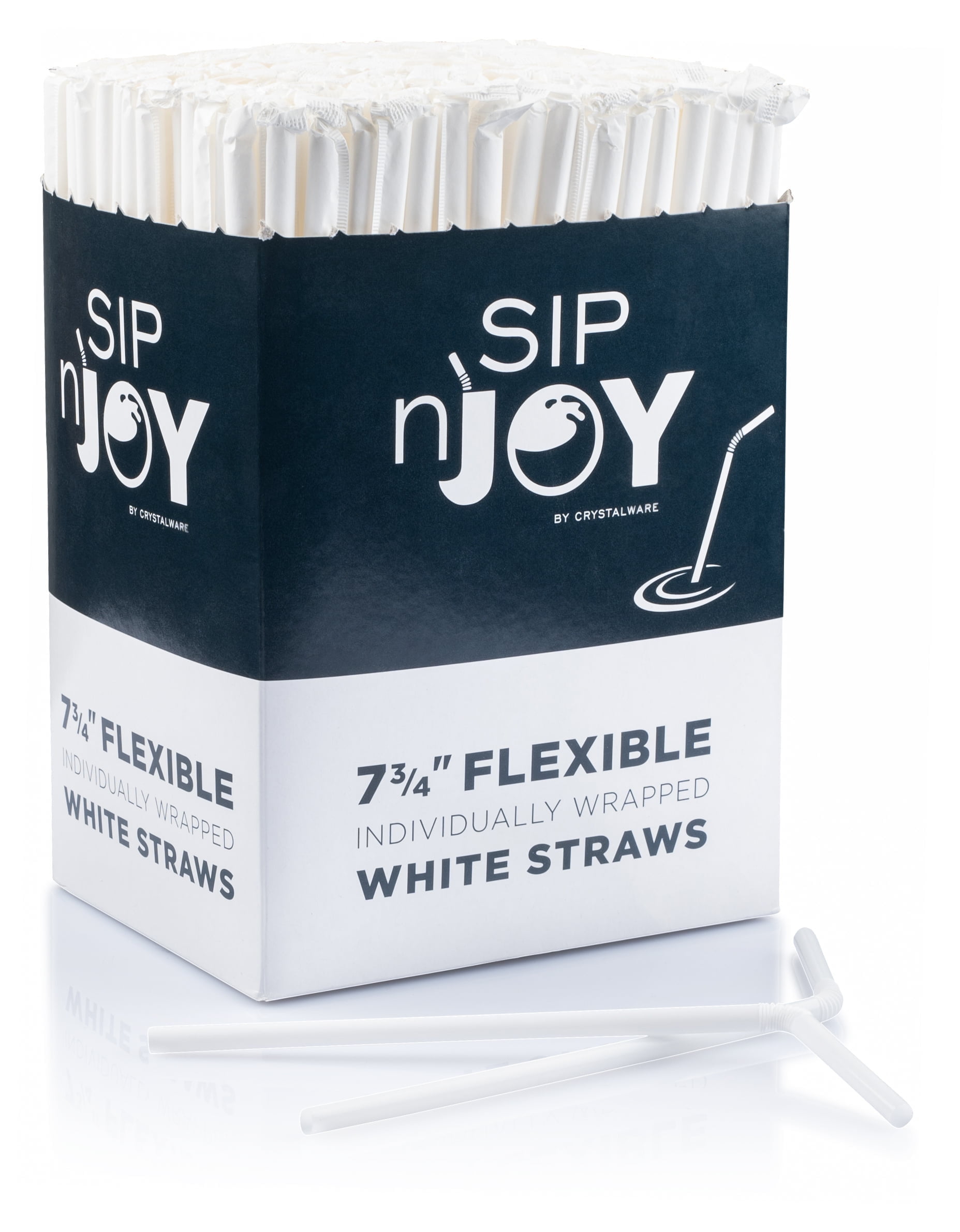 7.75" White Flexible Individually Wrapped Plastic Straws