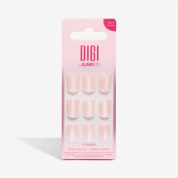 DIGI by Glamnetic Short Square Artificial Press-on Nails, Crystal, 24 Pieces