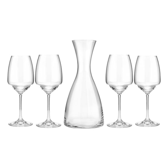 Crystalex 31A48/SET Giselle 5-pcs Wine Set, Decanter 40.5 oz (1200ml) + 4 Wine Glasses 15.4 oz (455ml), Cristallin Glass, Drinkware