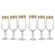 Crystalex 40149/180/QP249 6 oz, Claudia Exclusive, Flutes, Gold Rim, Set of 6, Cristallin Glass, Drinkware