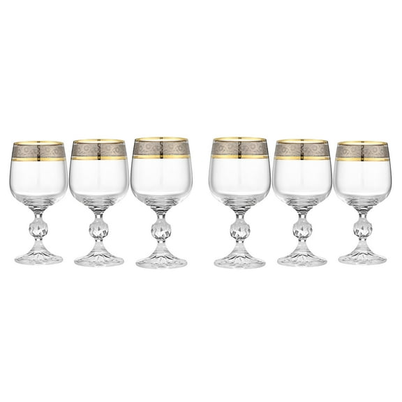 Crystalex 40149/230/QP249 7.5 oz, Claudia Exclusive, Wine Glasses, Gold Rim, Set of 6, Cristallin Glass, Drinkware