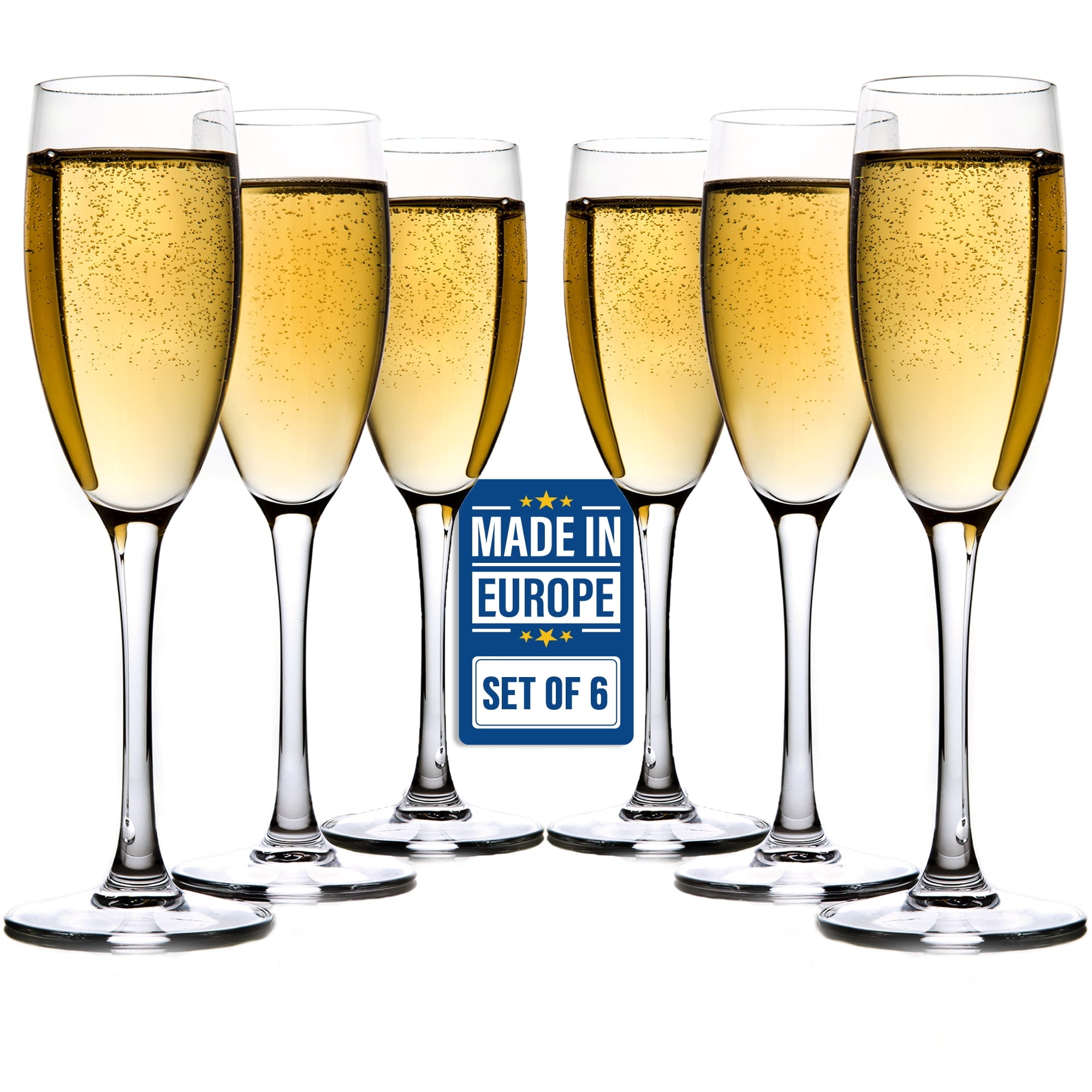 Elegant Clear Crystal Champagne Flutes Set of 6, 6.5 oz