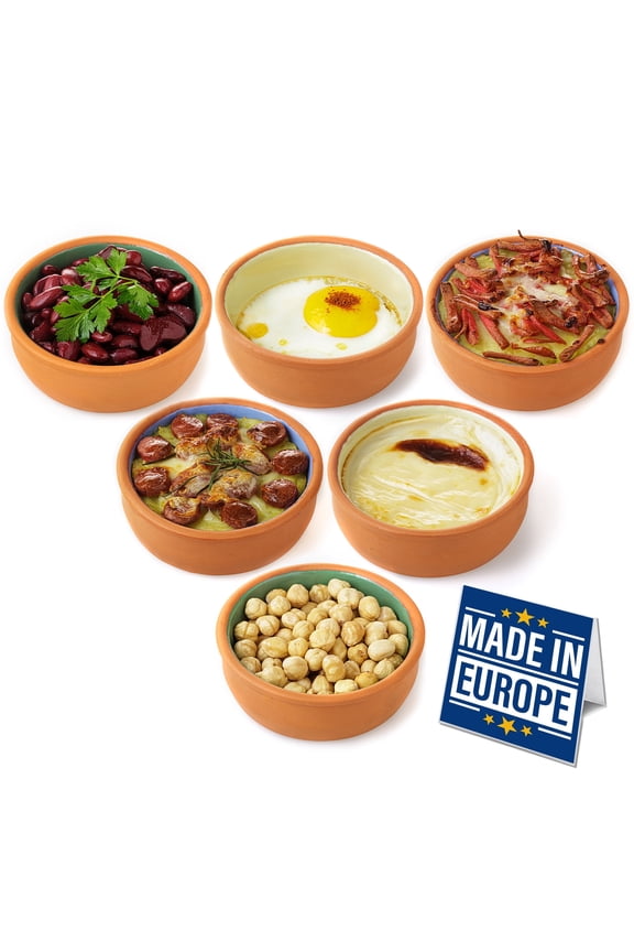 Terracotta Cooking Bowl Set, Handmade Glazed Clay Pots for Oven and Table Use, Set of 6