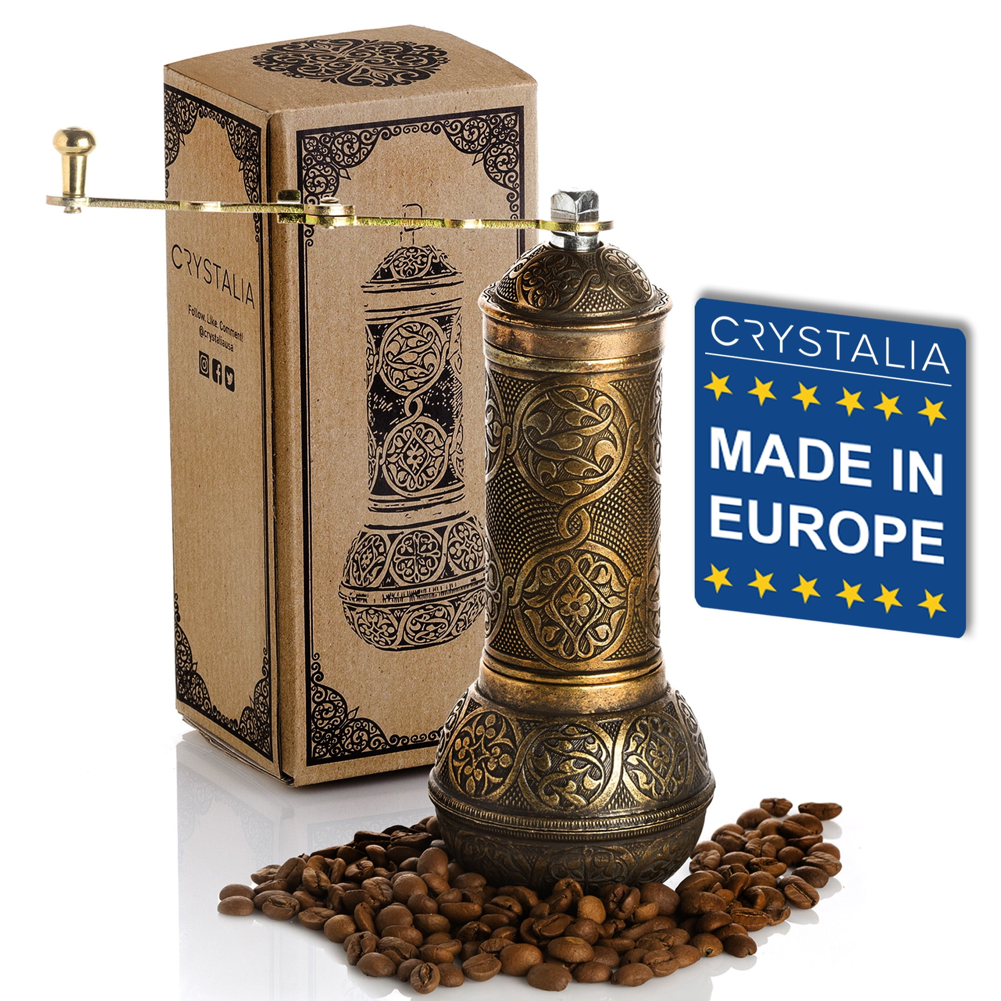 Crystalia Coffee Grinder, Refillable Turkish Style Mill with Adjustable  Grinder, Manual Coffee Mill with Handle, Antique Grinder Metal with Hand  Crank, Adjustable Coarseness (Antique Gold) 