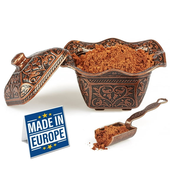 Crystalia Decorative Candy Bowl with Lid, Square Turkish Delight Container, Ottoman Design Metal Fancy Serving Dish for Home and Kitchen, Covered Mini Sugar Holder with a Premium Gift Spoon