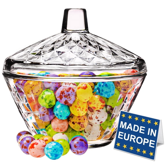 Crystalia Decorative Glass Candy Jar with Lid, Crystal Cut Small Candy Dish for Office Desk or Home, Cute Glass Sweet Cookie Container, Elegant Candy Service Buffet, Glass Sugar Canister