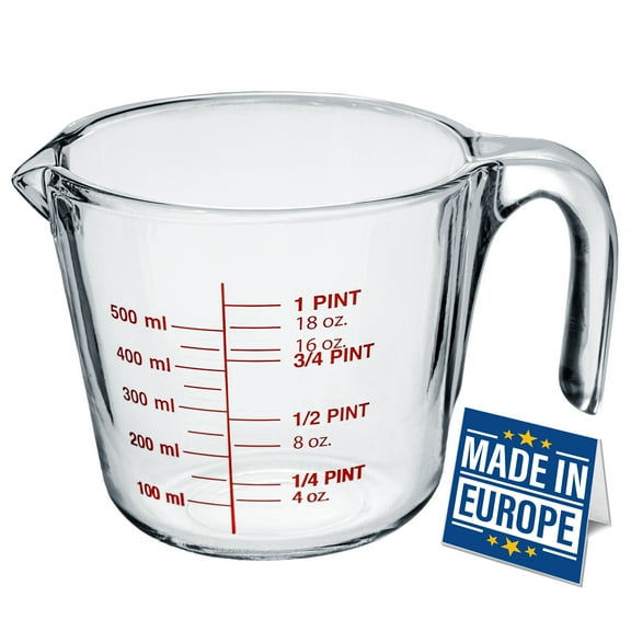 Crystalia Glass Liquid Measuring Cup, Small Measuring Pitcher, Angled Design Borosilicate Measure Jug with Measuring Lines for Kitchen, Oven Safe, 2 Cup, 16 Ounces, 1 PC (Small)