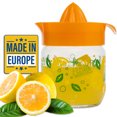 thumbnail image 1 of Crystalia Manuel Citrus Juicer with Glass Storage Jar, All Fruit Squeezer for Lemon Orange Lime Grapefruit Juice, Handheld Juice Press Extractor with Handle, Pour Spout and Glass Storage, Orange, 1 of 7