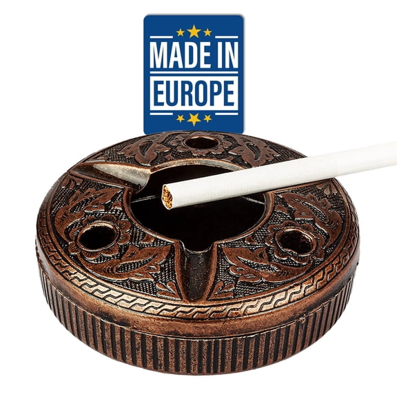 Crystalia Round Copper Ashtray – Traditional Decorative Metal Ash Tray for Home, Office, Restaurants (Copper)