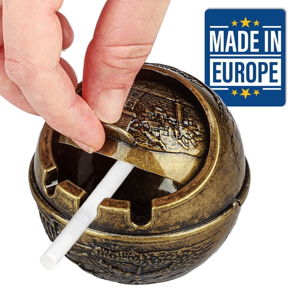Crystalia Windproof Metal Ashtray Decorative Gold Color Ash Tray for Home, Office, Restaurants