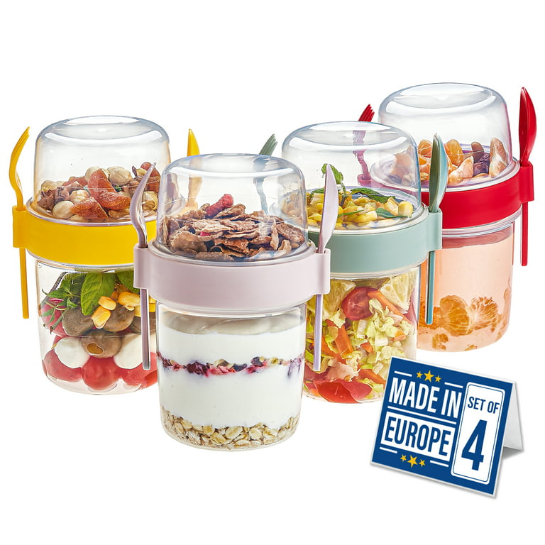EuroBird 4 pack breakfast on the go cups, cereal yogurt parfait cups with  lids and spoon, 29 oz reusable airtight containers cups for overnight oats