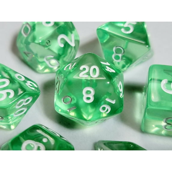 Crystalline Green DnD Dice Set | Dungeons and Dragons | 7 Dice RPG Polyhedral Set
