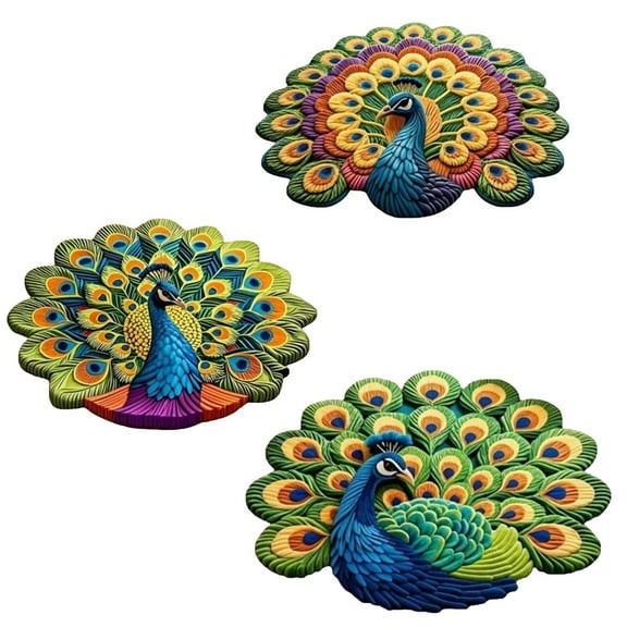 Crystalline Velvet Mat,23.62" Dia Non-Slip Quickly Dry Front Door Mat For Bathroom,3D Peacock Vision Area Rug,Soft Bedside Mat, Elegant Decorative Floor Carpet,For Kitchen Room Entrance Welcome Mat