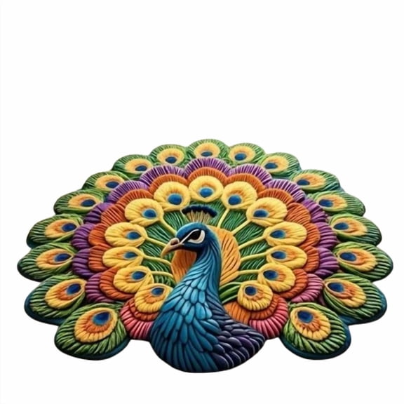 Crystalline Velvet Peacock Floor Mat, Quick Dry Non Slip Bathroom Mat for Entryway and Kitchen, Unique Shape Carpet with 3D Visual Effect for Home and Hotel Decoration