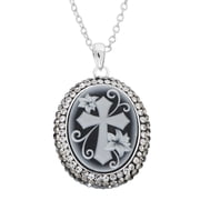 Crystalogy Sterling Silver Multi Crystal Cross Cameo Oval Pendant Necklace 18"