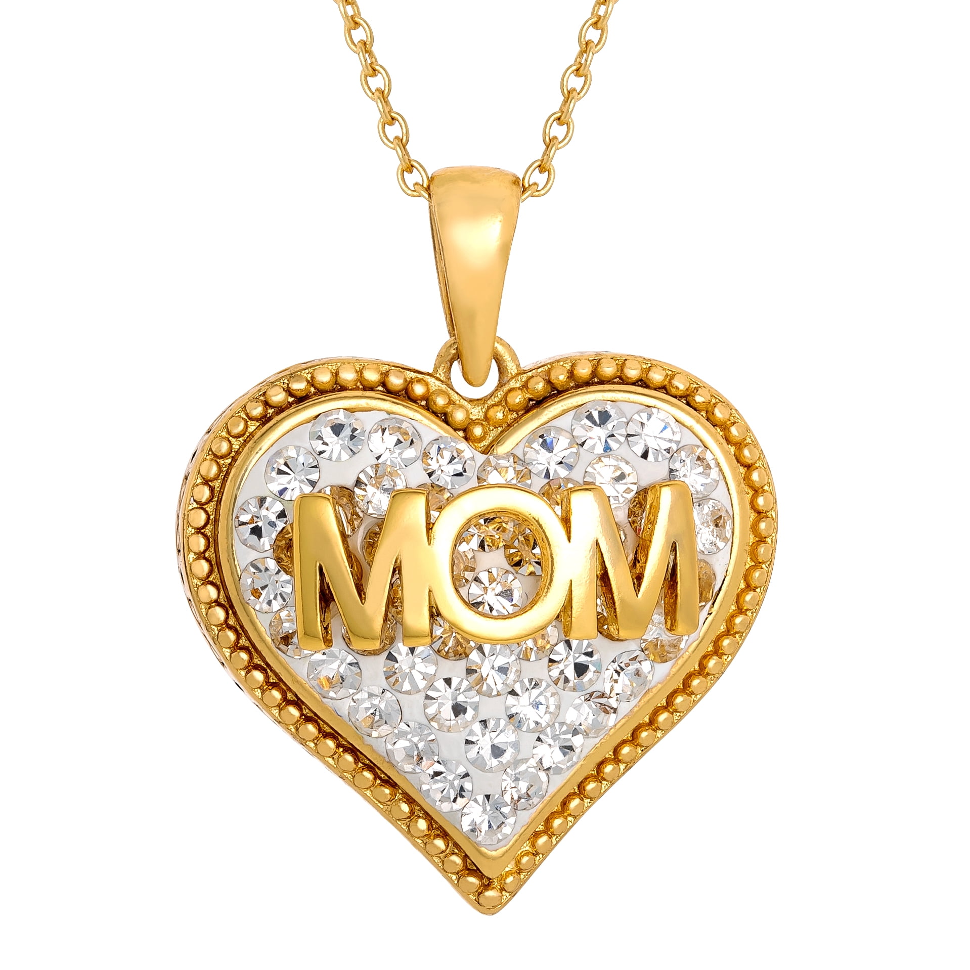 Crystalogy Women's Mom Yellow Gold Plated Crystal Heart Shaped Pendant Necklace