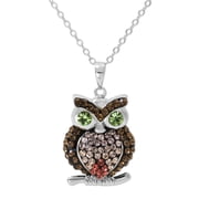 Crystalogy Women's Sterling Silver Multi Crystal Owl Pendant Necklace, 18"