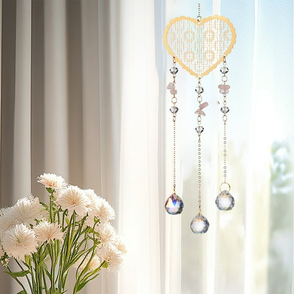 Crystals Ball Prisms Suncatcher Hanging Ornament,White Crystal Wind Chime Outdoor Wind Chime for Garden, Yard, Patio, Home Decoration and Gift, Pink Color