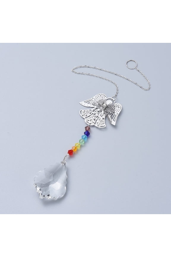 Crystals Chandelier Suncatchers Prisms Chakra Hanging Pendant with Iron Cable Chains Glass Beads Glass Rhinestone and Brass Pendants Angel with Teardrop Clear 290mm