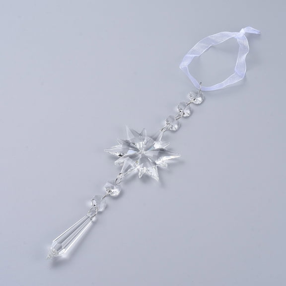 Crystals Chandelier Suncatchers Prisms Snowflake & Pointed Bullet Glass Hanging Pendant with Organza Ribbon Faceted Clear 360mm