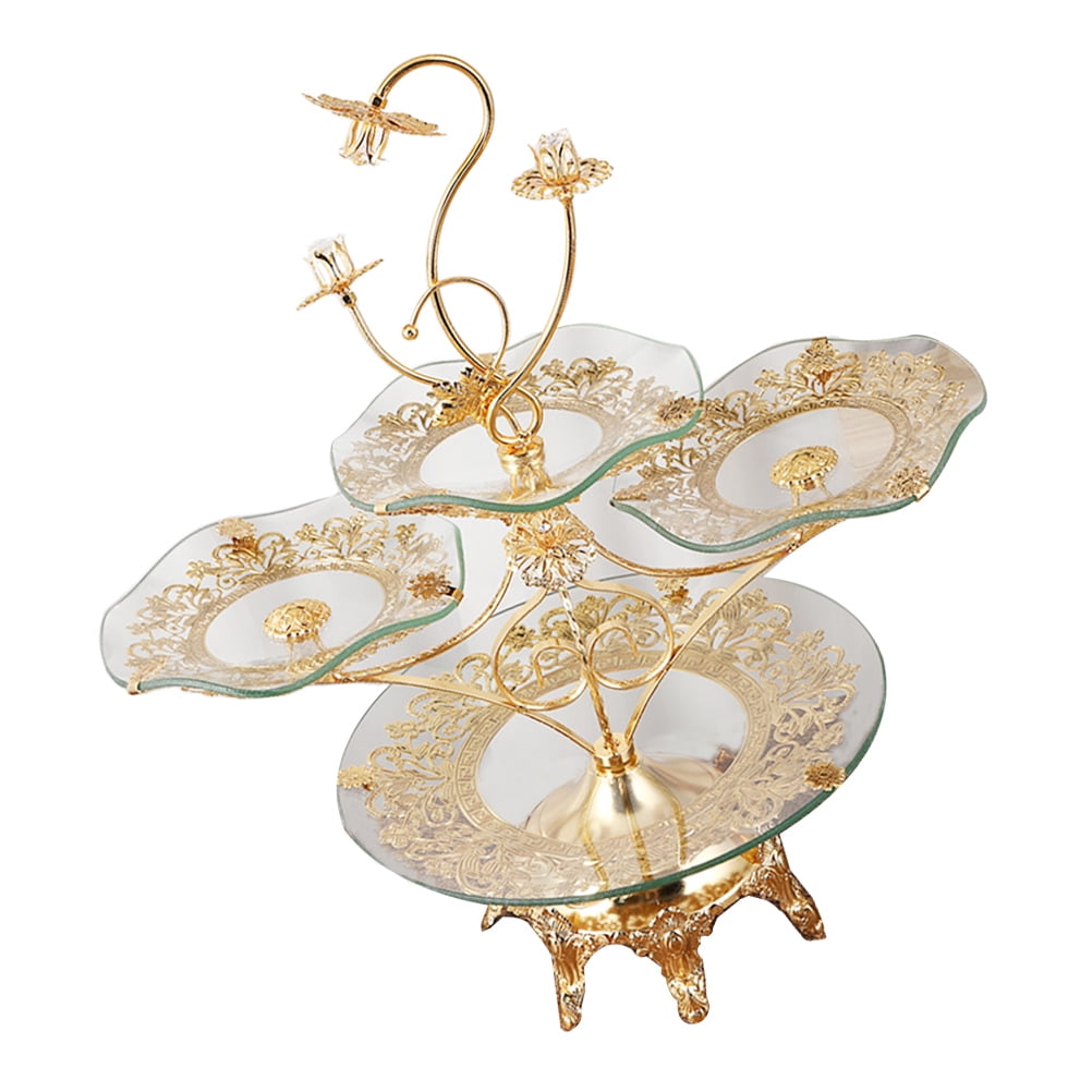 Crystals Decor Tray European Style Fruit Plate Glass Serving Show Rack