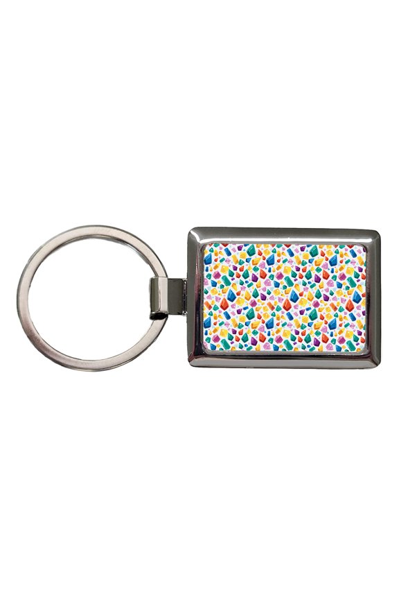 Crystals Gems Gemstones Colorful Pattern Metal Rectangle Keychain
