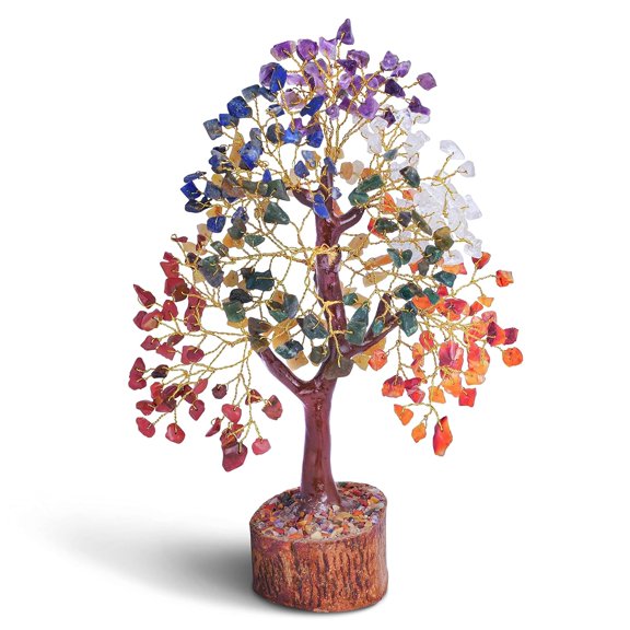 Crystals Gemstones, Seven Chakra Crystal Tree, Good Luck Showpiece, Multicolor, Size - 10-12 Inch | For Home Dcor Items Decoration | Bonsai Money Tree, Marriage Gift, Golden Wire