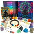 thumbnail image 1 of Crystals and Healing Stones Set 31Pcs - Healing Crystals & Stones - 14 Real Raw Chakra Rocks, 7 Gemstones Bottles, 3 Essential Oils,Pendant Necklace, Pendulum Board, Amethyst Cluster, Bracelet & Guid, 1 of 10