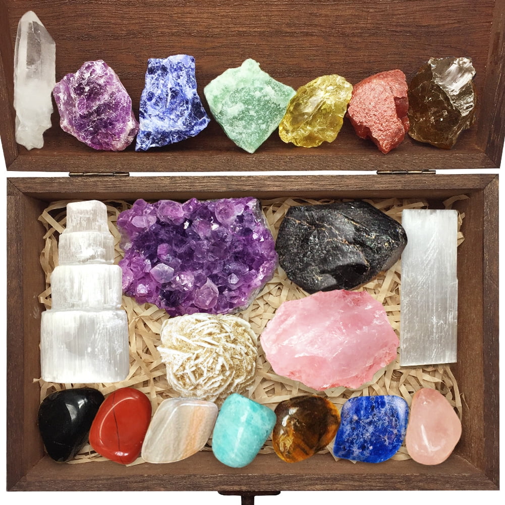 Healing Crystals Set with Wooden Box (Raw)