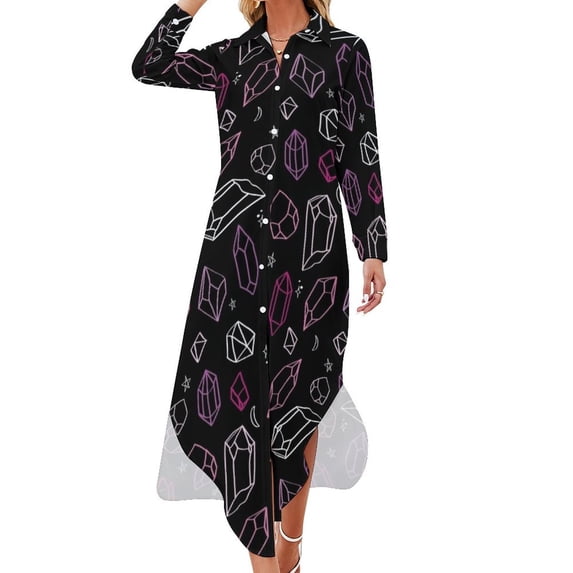 Crystals Pattern Long Sleeved Shirt Dress dress korean style luxury woman evening dress