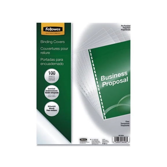Fellowes Crystals Presentation Covers w/Round Corner, 11 1/4 x 8 3/4, Clear, 100/Pack -FEL5293401