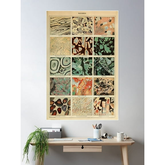 Crystals Print - Geology Print - Vintage French Science Journal Poster Wall Art, Modern Wall Decor For Living Room Bedroom, 12x18 UNFRAMED