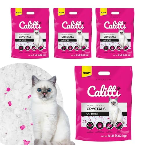 Crystals Silica Gel Cat Litter, 8 lb Bag - Superior Odor Control, Low Dust, Lightweight, Soft-on-Paws, Ultra Absorbent, Long-Lasting Freshness ((4-Pack of 8 lb Bags))