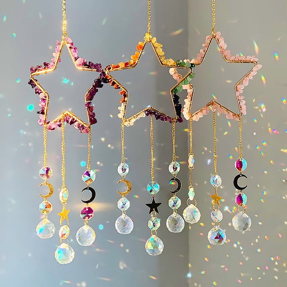 Crystals Suncatcher, Hanging Star Sun Catcher with Prisms for Windows, Healing Crystal Wind Chimes Decor for Home, Gift for Christmas Birthday Valentine Mother's Day