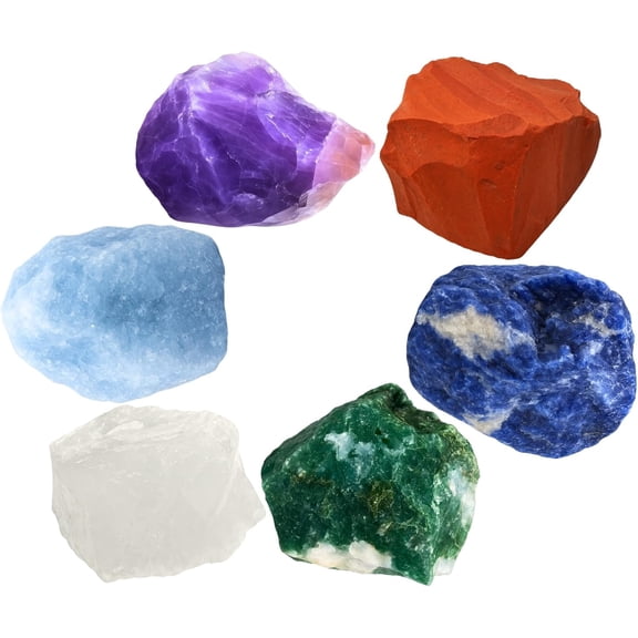 Crystals for Diabetes Support, Set of 6 Moss Agate, Blue Calcite, Sodalite, Clear Quartz, Red Jasper and Amethyst Healing Crystals and Stones
