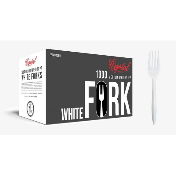 Crystalware FPPWP1000 Disposable Medium Weight PP Plastic Forks, White (Pack of 1000)