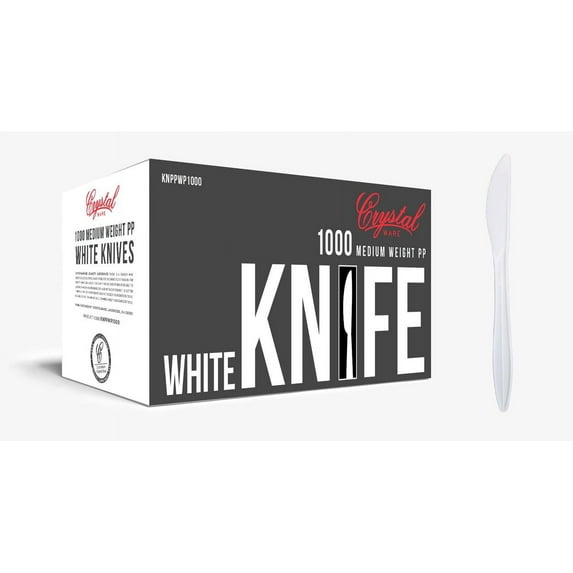 Crystalware KNPPWP1000 Disposable Medium Weight PP Plastic Knives, White (Pack of 1000)