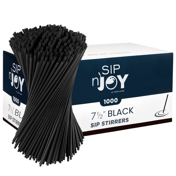 Crystalware 7.5" Plastic Drink Stirrer/Straw for Coffee and Cocktail, 1000/box, Black