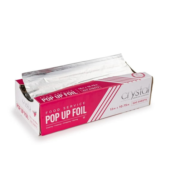 Crystalware Premium Aluminum Foil Pop Up Sheets, 12" x 10.75", 500 Sheets