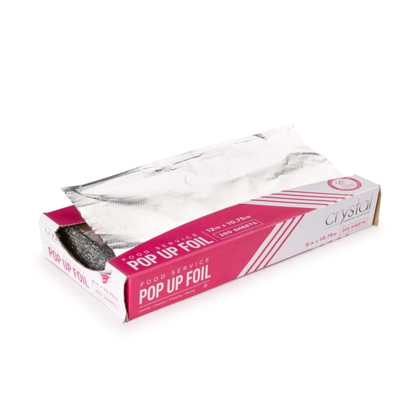Crystalware Premium Aluminum Foil Pop Up Sheets, 9" x 10.75", 200 Sheets