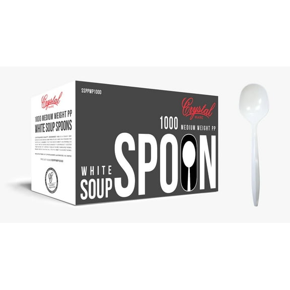 Crystalware SSPPWP1000 Disposable Medium Weight PP Plastic Soup Spoons, White (Pack of 1000)