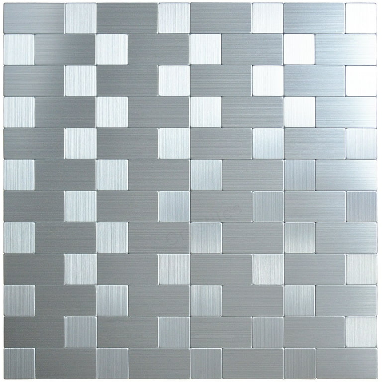 Crystiles Black, Grey, Silver 12 in. x 12 in. Peel and Stick Brushed Aluminum Wall Tile Backsplash, 4 Pieces Crystiles Black, Grey, Silver 12 in. x 12 in. Peel and Stick Brushed Aluminum Wall Tile Backsplash, 4 Pieces
