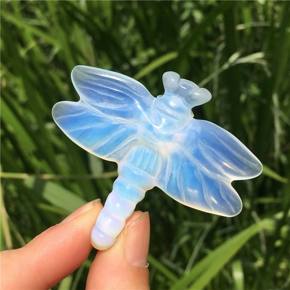 Crystland 2"Carved Opalite Dragonfly Quartz Crystal Skull Energy Reiki Healing 1pc