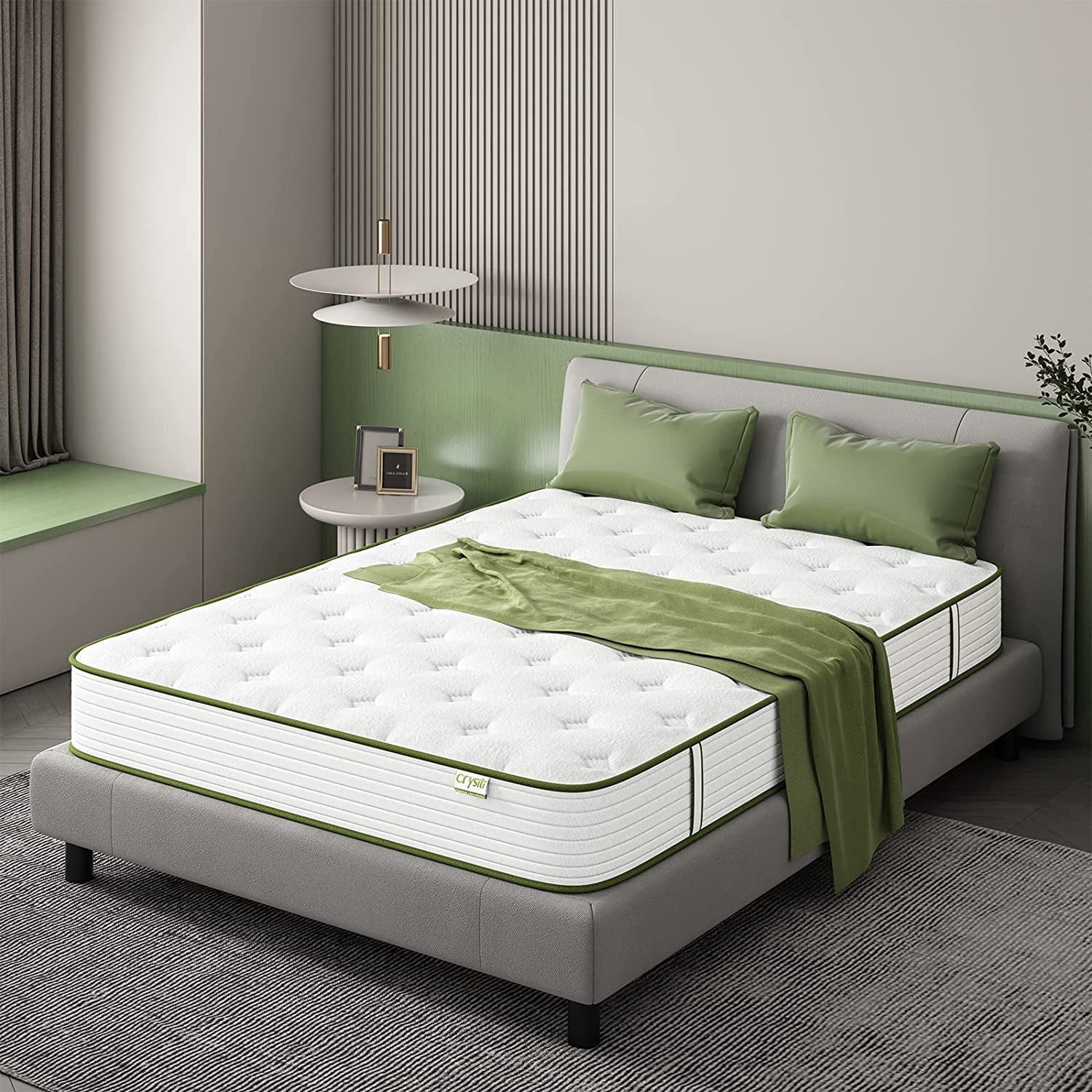 Crystli 12" Hybrid King Mattress Memory Foam Mattress with Wrapped Innersprings Medium Firm Bed-in-a-Box CertiPUR-US Certified King Mattresses