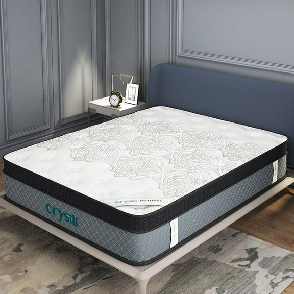 Crystli 12" Queen Size Memory Foam Hybrid Mattress Pocket Innerspring Mattresses in a Box