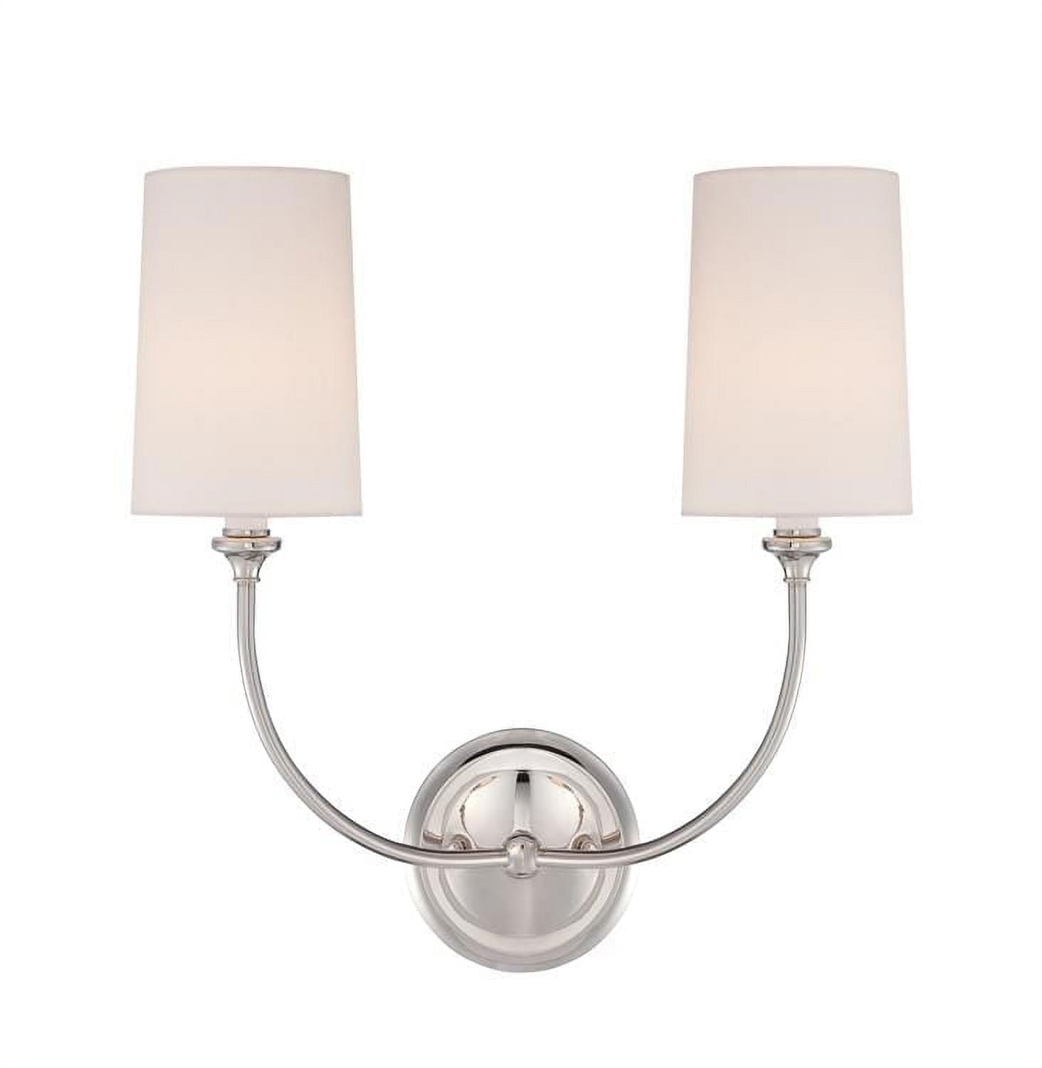 Sylvan Polished Nickel 2-Light Sconce with White Linen Cylinder Shades