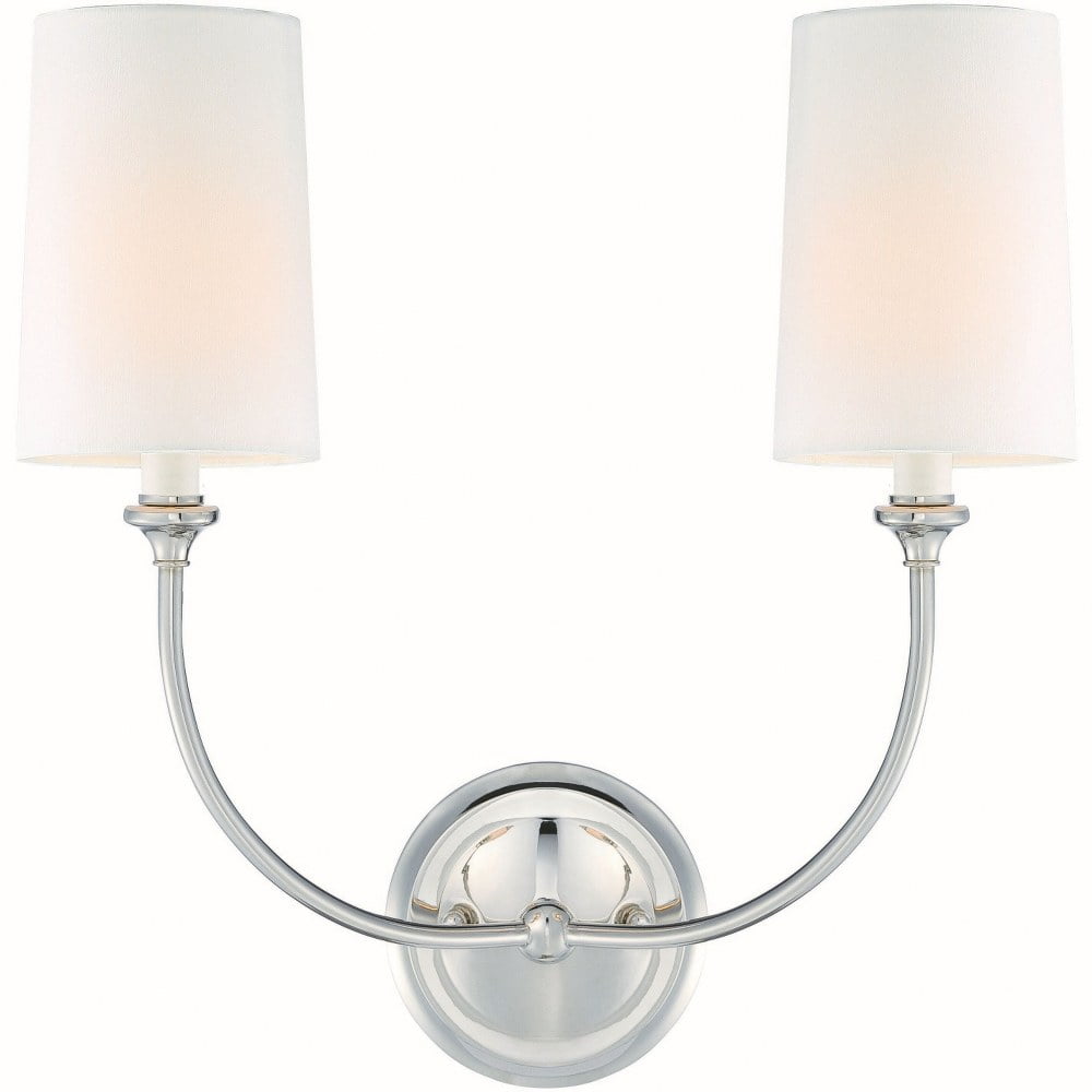 Sylvan Polished Nickel 2-Light Sconce with White Linen Cylinder Shades