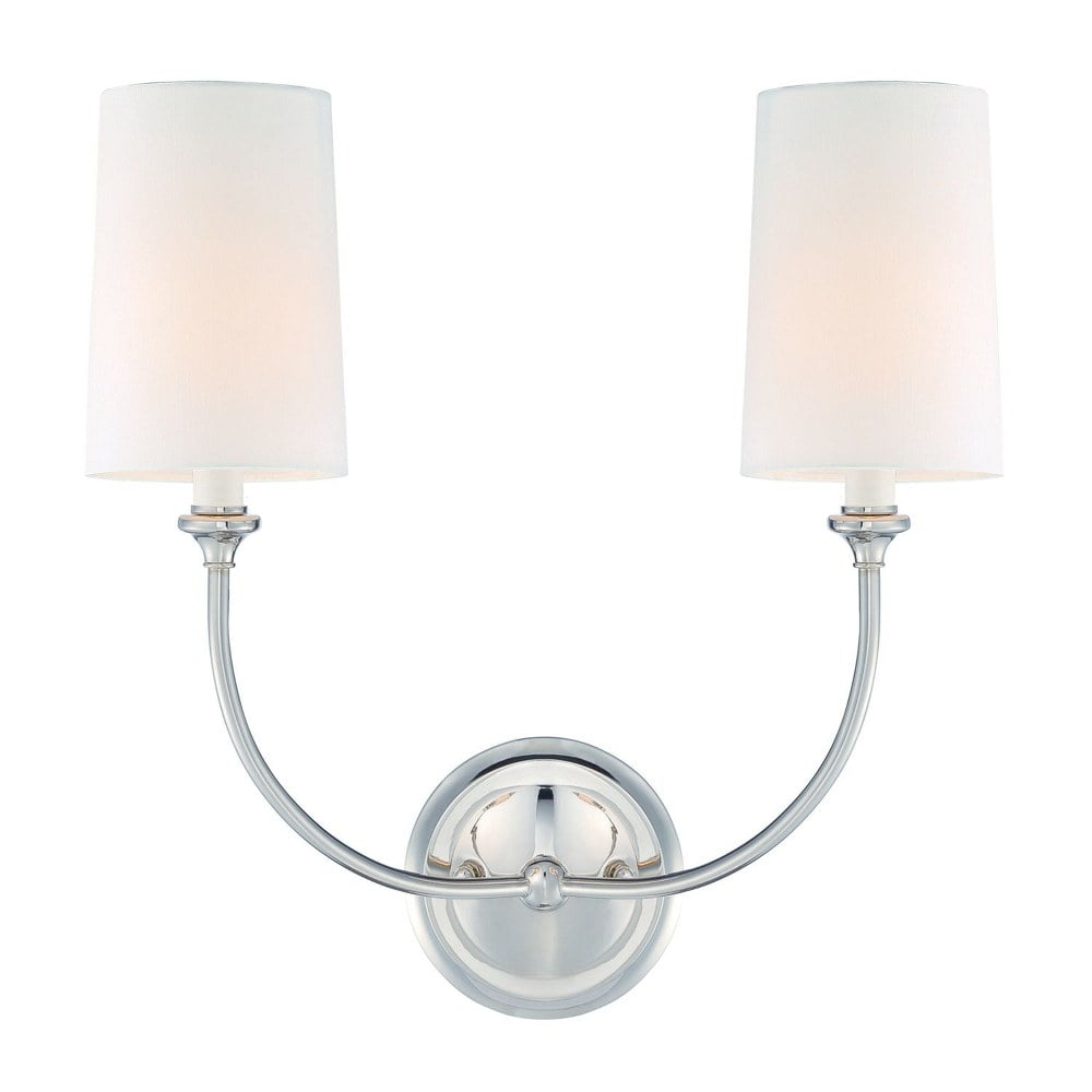 Sylvan Polished Nickel 2-Light Sconce with White Linen Cylinder Shades
