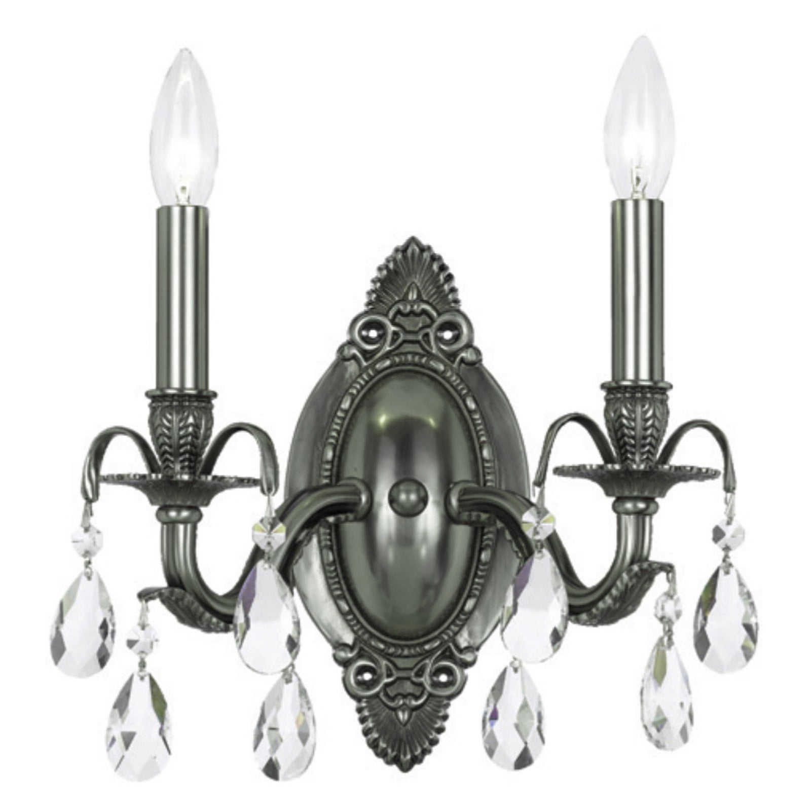 Elegant Pewter 2-Light Wall Sconce with Clear Swarovski Crystals